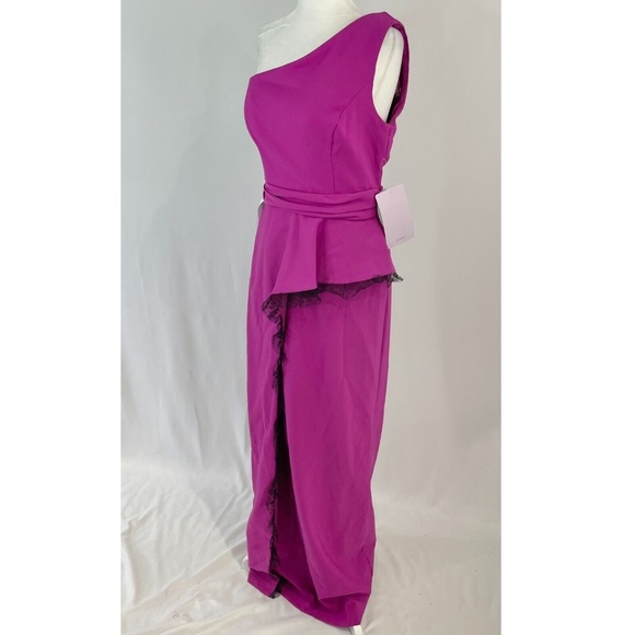 New JS Collections One Shoulder Column Evening Gown Hayley Cerise Black Size 6 - Picture 9 of 16
